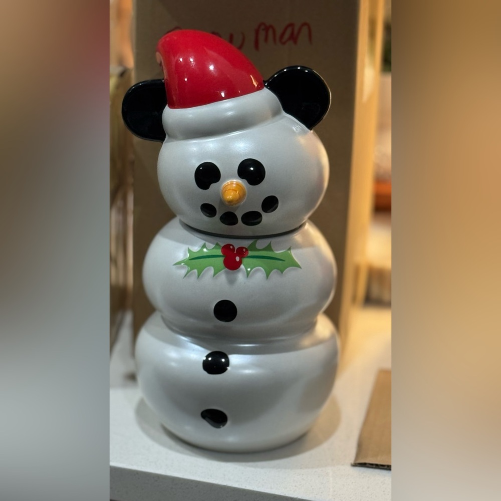 Santa Snowman Mickey Cookie Jar Decor Figurine Pearl with Box New Disney